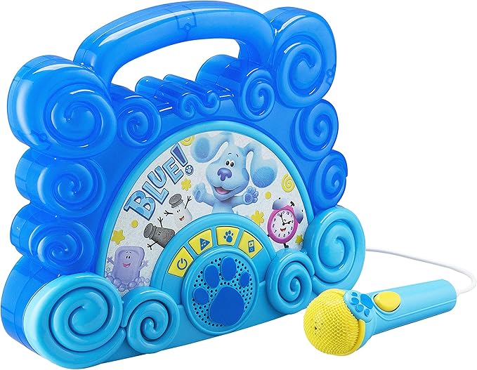 eKids Blues Clues Toy Sing Along Boombox for Kids, Musical Toy for Toddlers, Kids Boombox with Microphone and Built-in Music, Connects to Mp3 Player Aux in Audio Device