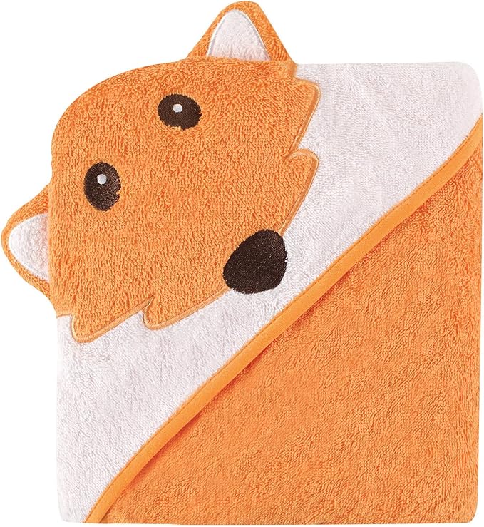 Luvable Friends Unisex Baby Cotton Animal Face Hooded Towel, Fox, One Size