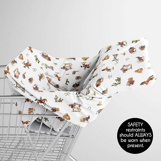 Sweet Jojo Designs Western Cowboy Boy Infant Baby Car Seat Cover Nursing Breastfeeding High Chair Shopping Cart Stroller Carseat Canopy Carrier Multipurpose Use Wild West South Horse Cow Farm Animal
