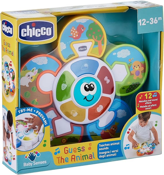 Chicco Activity Centre Game Guess The Animal, Electronic Game with Lights and Sounds, Teaches Animal Verses, Batteries Included, Age 12-36 Months, Multicoloured