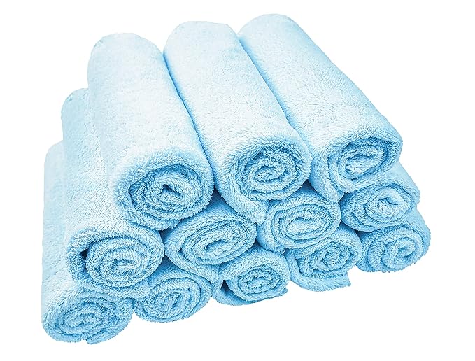 Kyapoo Baby Washcloths 12 Pack 12x12 Inches Microfiber Coral Fleece Extra Absorbent and Soft for Newborns, Infants and Toddlers-Aquamarine