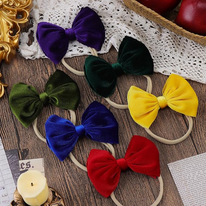YanJie Velvet Baby Girl Bows Nylon Headbands Soft Newborn Bows Handmade Baby Headbands Hairbands Hair Accessories for Infants Toddlers Child