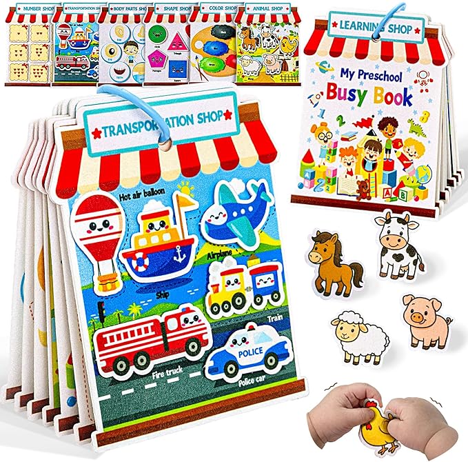 Activity Books for toddlers 1-3, Montessori Felt Busy Book for Toddlers, Educational Sensory Toys for Baby 1+, Preschool Learning Busy Board, Color Sorting Toys for Boys and Girls Birthday Gifts