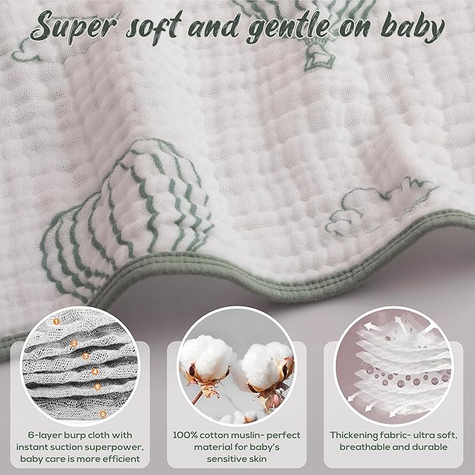 Muslin Hooded Baby Towels for Newborns, 32"x32", 100% Cotton – 6 Layers Super Soft Absorbent Breathable, Baby Bath Towel, Toddler Bath Towel – Pack of 2