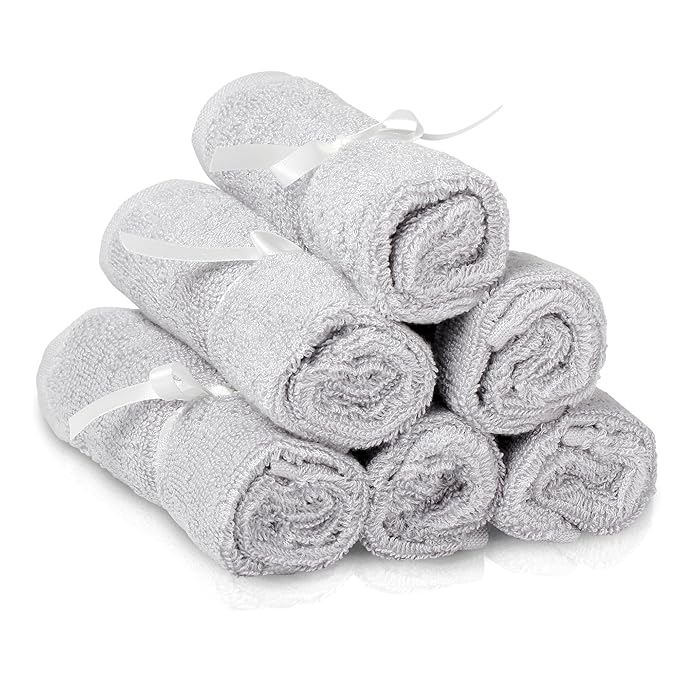 Natemia Baby Washcloths - 10"x10" Soft Cotton Baby Towels - Pack of 6 Multipurpose Reusable Wipes for Infants, Toddlers, and Parents
