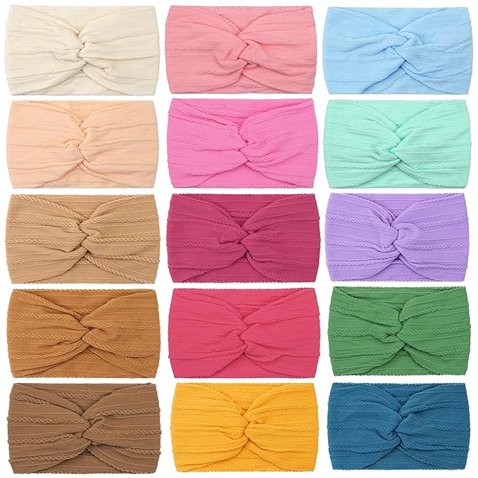 15 Pack Baby Girls Headbands 6Inch Headbands Soft Elastic Nylon Hairbands Hair Accessories for Newborns Infants Toddlers