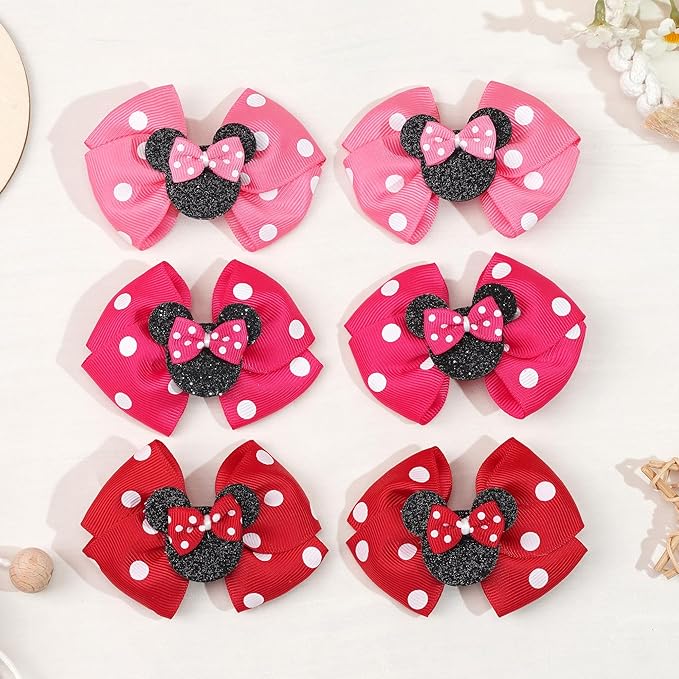 6PCS Mouse Ears Hair Clips for Toddler Girls 3 Inch Hair Bows Hair Accessories for Baby Girls Birthday Party