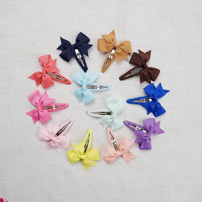 40PCS Snap Hair Clips with Bows Grosgrain Ribbon, 2 Inch Hair Bows Clips No Slip Hair Barrettes for Toddlers Baby Girls Kids in Pairs
