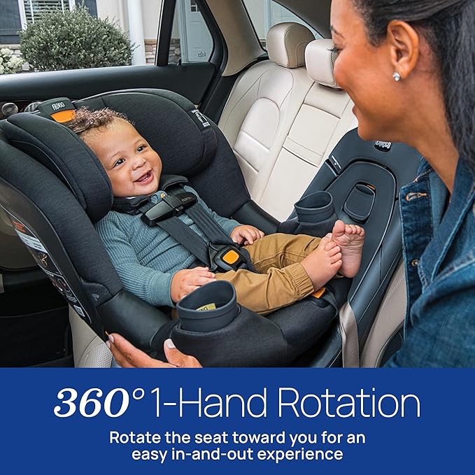 Chicco Fit360 ClearTex Rotating Convertible Car Seat with 360 Degree Rotation for Rear-Facing and Forward-Facing Usage, LeverLock Self-Tensioning Lock System | Slate/Grey