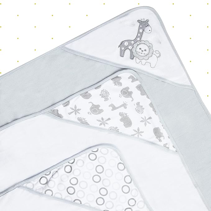 Spasilk Bath Hooded Towels & Baby Washcloths Set, Baby Bath Essentials for Everyday Use, 23-Piece Gift Set, Gray Lion