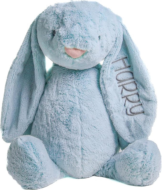 Personalized Super Soft Plush Bunny - Stuffed Animal Toy for Kids - Custom Gift with Embroidered Name on Ear for Easter, (Blue, Large)