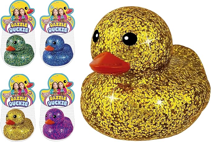 JA-RU Giant Glitter Rubber Ducks (4 Rubber Duckies Assorted) Baby Bath Toys & Pool Beach Essentials. Stress Relief Sensory Play Fidget Toy. Bulk Pinata Filler Stocking Stuffer. 4343-4s