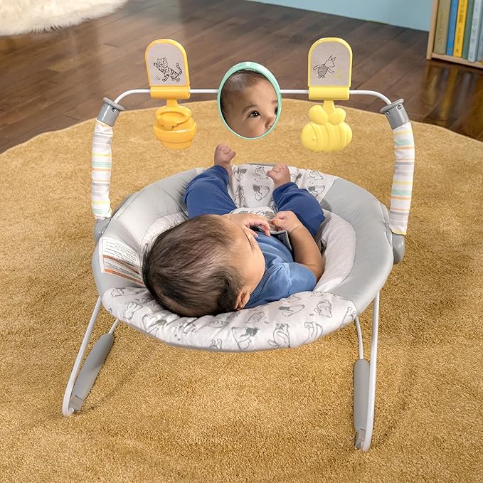 Bright Starts Disney Baby Winnie The Pooh Classic Pals Vibrating Baby Bouncer Seat with Melodies & Toys, Unisex, 0-6 Months