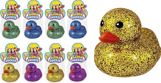 JA-RU Glitter Rubber Ducks 3 Inch (8 Glitter Ducks) – Colorful Assorted Rubber Ducks for Kids, Pool & Bath Toys, Stress Relief Toy, Classroom Prizes & Party Favors. 4343-8s