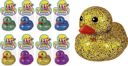 JA-RU Glitter Rubber Ducks 3 Inch (8 Glitter Ducks) – Colorful Assorted Rubber Ducks for Kids, Pool & Bath Toys, Stress Relief Toy, Classroom Prizes & Party Favors. 4343-8s