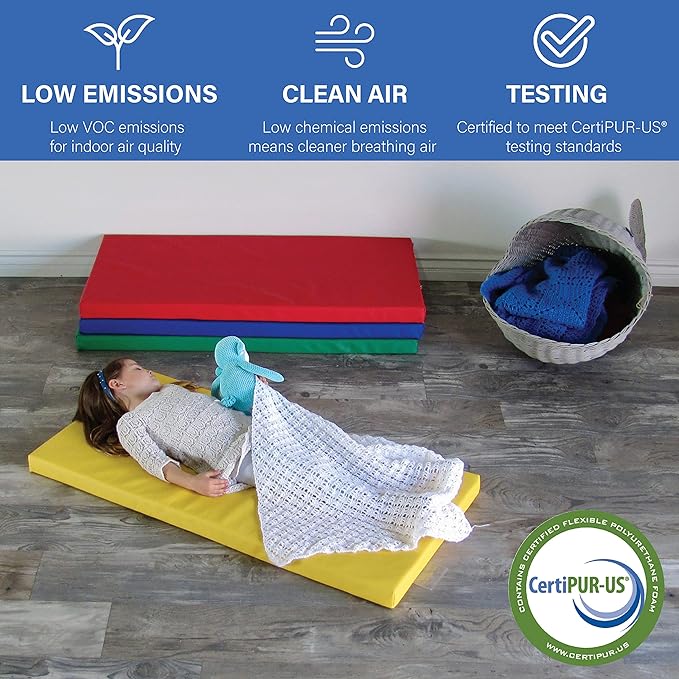 FDP SoftScape Sleepy Time Children's Non-Folding Foam Rest Nap Mat with Non-Slip Bottom for Home, Daycares, Classrooms, 2 inch Thick with Name Tag Holder (4-Pack)