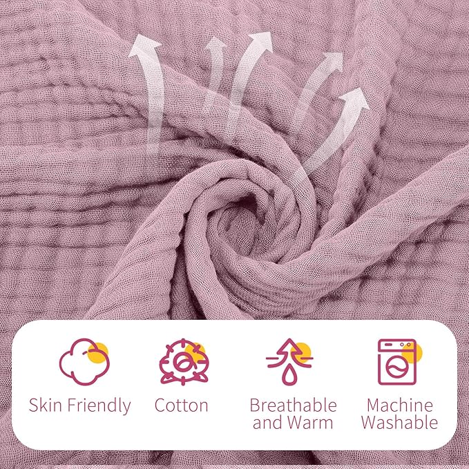 VitalCozy 6 Pcs Baby Muslin Hooded Bath Towels and Washcloths, Muslin Hooded Baby Towels Absorbent Blankets for Gift Newborn Infant Shower (Mauve,Peach Pink)