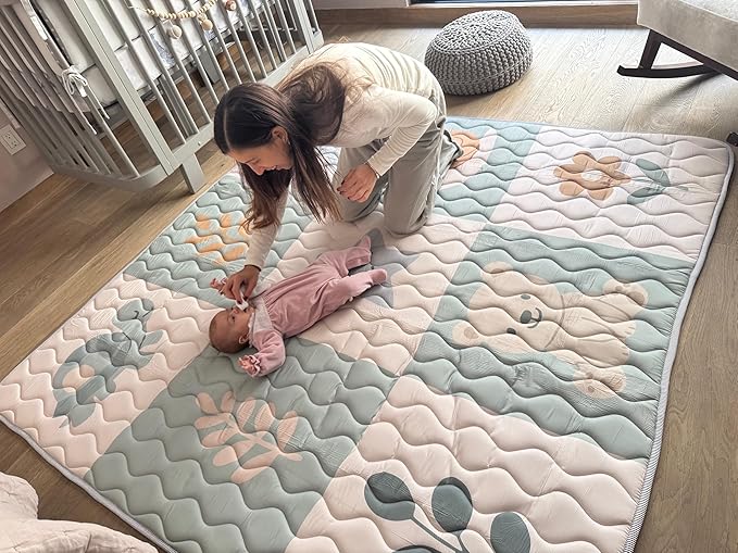 MioTetto Baby Mat for Floor, 50" x 50" Playpen Mat, Thick Soft Foam Padding Baby Play Mat, Portable Quilted playmat - Washable Baby Floor Play mat, Non-Slip Play Mat for Babies & Toddlers