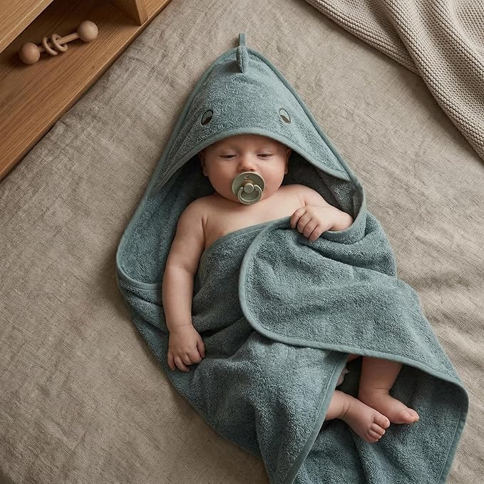 Hooded Baby Towels - 100% Organic Cotton Baby Bath Towels for Baby Boy 32" x 32" Super-Soft and Absorbent Baby Towels for Newborn (Dino - Tradewinds)