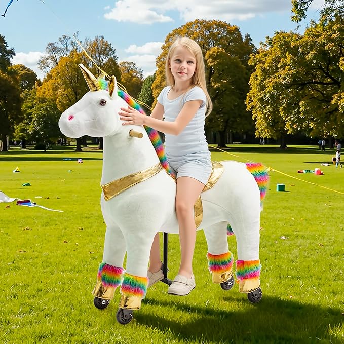 Pipleo Ride on Unicorn Toy for Kids 4 to 9 Years, Unicorn Ride on Toy, Ride on Unicorn Mechanical Plush Animal, No Battery or Electricity, Max Load 165 LBS - Color