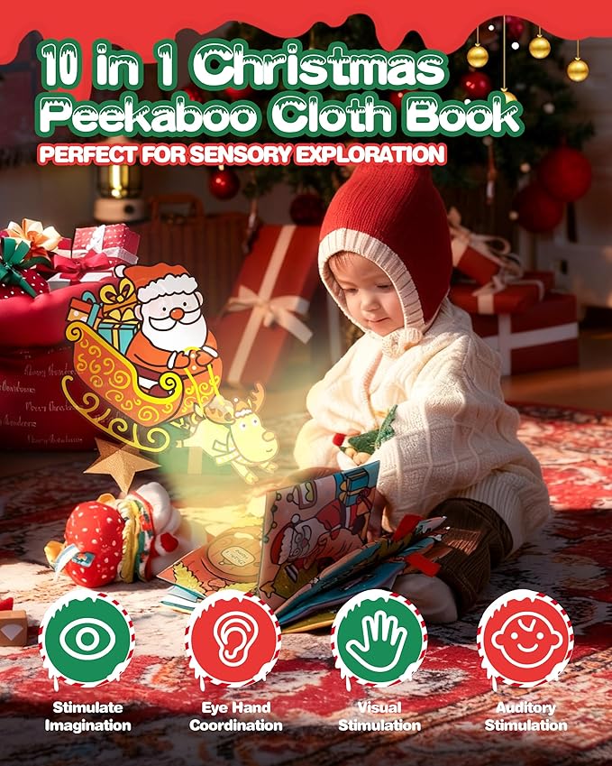 Jollybaby Car Seat Stroller Crib Hanging Toy for Baby 6-12-18-36 Months, My Baby First Christmas Soft Cloth Crinkle Book, Tummy Time Infants/Newborns Easter Gifts for Boy and Girl