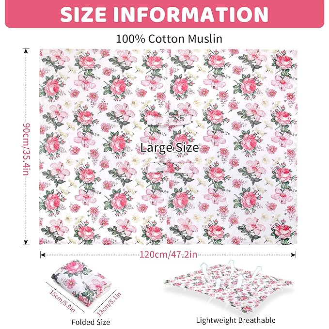 Metplus Car Seat Cover Baby Girl, 100% Muslin Cotton Infant Carseat Covers, Lightweight Breathable Car Seat Canopy, Summer Stroller Sun Shade, Newborn Travel Essentials (Pink Floral)