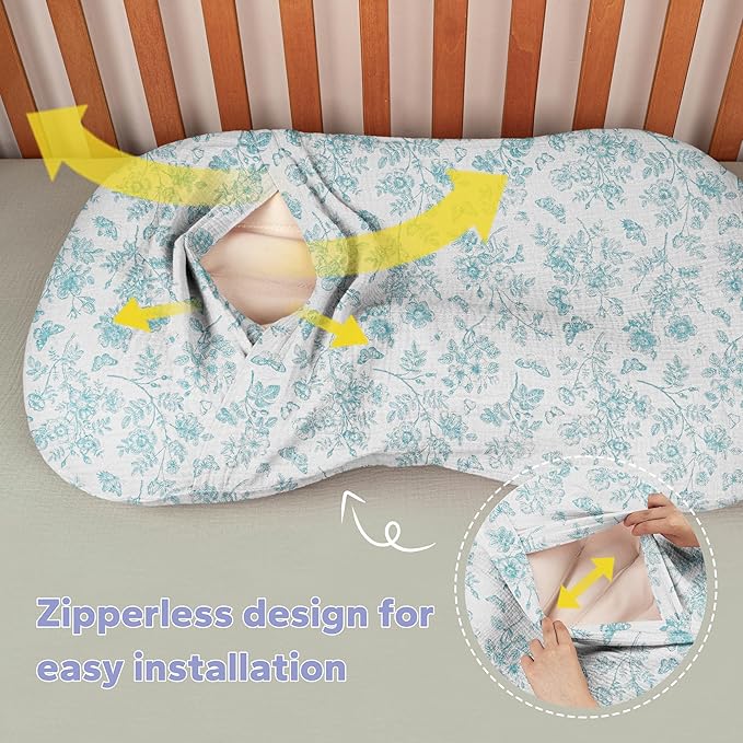 FUNUPUP Muslin Baby Lounger Cover Compatible with Snuggle Me Lounger, Infant Lounger Pillow Cover for Newborn, Removable Newborn Lounger Cover for Boys and Girls, Only Cover, Blue Flower