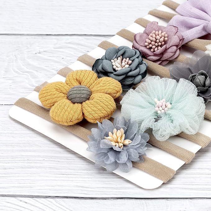 AQOKKA Baby Girl Headbands with Bows Soft Nylon Newborn Toddler Hairbands Handmade Baby Hair Accessories for Infant Girls Kids