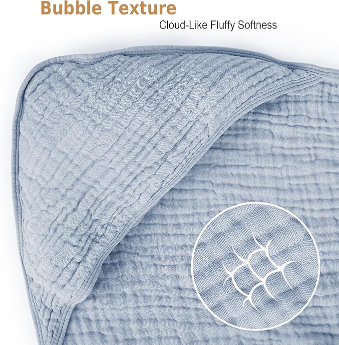 2 Pack Baby Hooded Bath Towel Muslin Cotton 32x32 Inches Brown and Misty Blue Neutral Style Elegant Colors Ultra Soft Absorbent