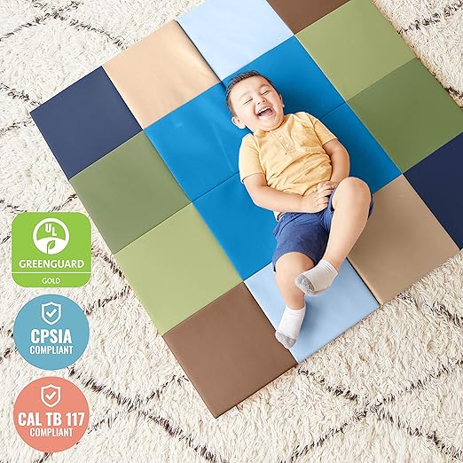 ECR4Kids SoftZone Square Dance Activity Mat, Folding Playmat, Earthtone