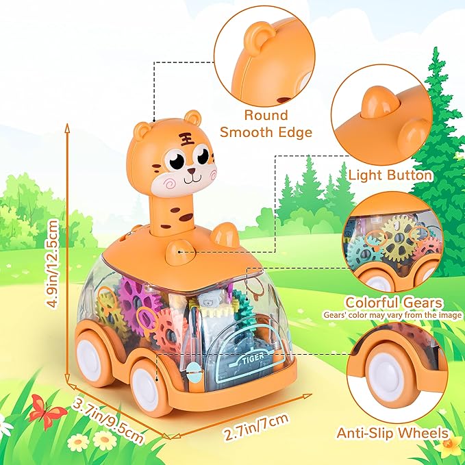 ShinySong Baby Toy Cars Press and Go Car for Toddler, Light Up Toys Birthday Gifts for Kids Boys Girls, Tiger 2PCS