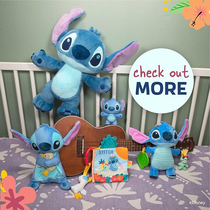 Kids Preferred Disney Baby Lilo & Stitch Sees Color Soft Book, On-The-Go Sensory Books for Babies with Crinkle Pages, Ribbons, Rings, Stroller Hook