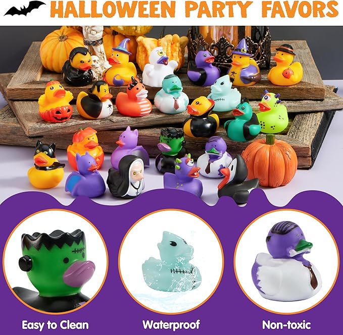 JOYIN 36 Pcs Halloween Ducks Bath Toys, Rubber Ducks Bulk for Halloween Party Favors, Mini Duckies Baby Bathtub Toys for Trick or Treating Goodie Bag Fillers, Classroom Prizes