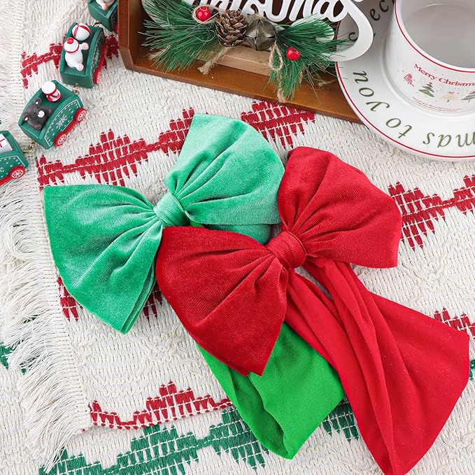 YanJie Christmas Headbands Girls Red Hair Bow Green Velvet Bows Toddler Newborn Bows Nylon Hairbands Infant Hair Accessories Christmas Gifts