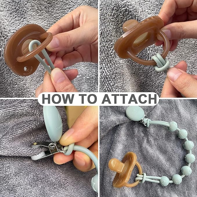 Cuddle Campus Silicone Pacifier Clip Holder with One Piece Design,Soft Flexible Binky Clips with Texture for Baby Boy and Girl Pack of 4 (0-6m)