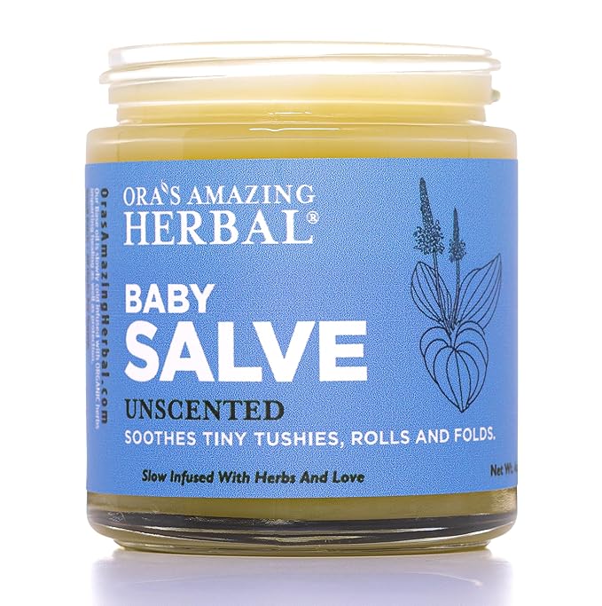 Baby Salve, Diaper Balm Ointment, Drool Rash Prevention, Natural Diaper Cream, Calendula Thyme Burdock Cream, Baby Eczema Acne and Rash Treatment, 4 oz, Ora’s Amazing Herbal