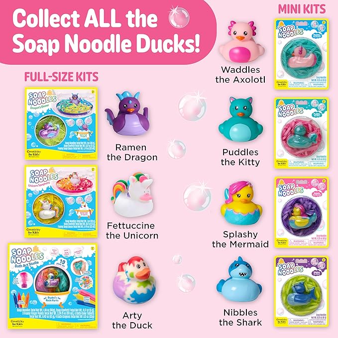 Creativity for Kids Soap Noodles Mermaid Bath Set | Mix, Swirl & Play with Purple Soap Noodles & Splashy The Mermaid Duck | Sensory Bath Toys & Fine Motor Skill Crafts (Ages 3+)