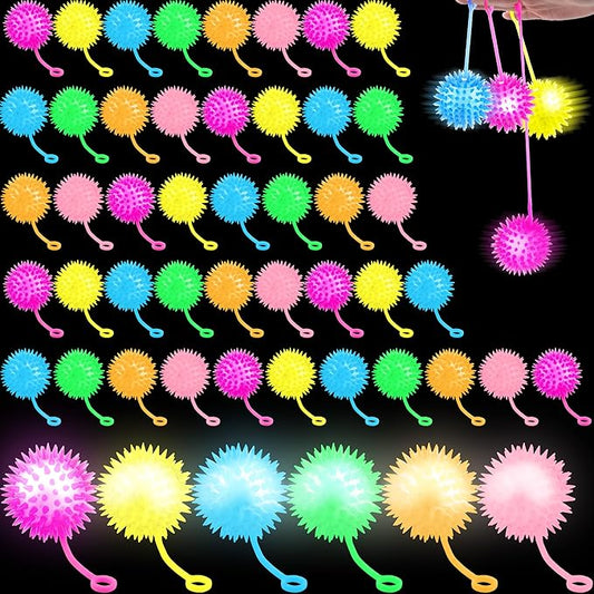40 Pcs 2.6 Inch Light Up Bouncy Balls LED Spike Ball with Rope Grows in the Dark Multicolor Flashing Balls for Birthday Party Gifts Classroom Prizes