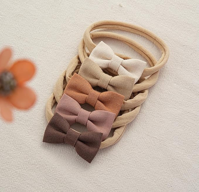 Fancy Clouds Baby Girl Bows and Headbands,10 Pack of Stretchy Soft Nylon Hairbands Hair Bows for Newborns, Infants, Toddlers - Handmade Baby Hair Accessories for Girls Gifts Photo