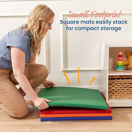 ECR4Kids SoftZone Play Patch Activity Mat Squares, Modular Playmat, Assorted, 4-Pack