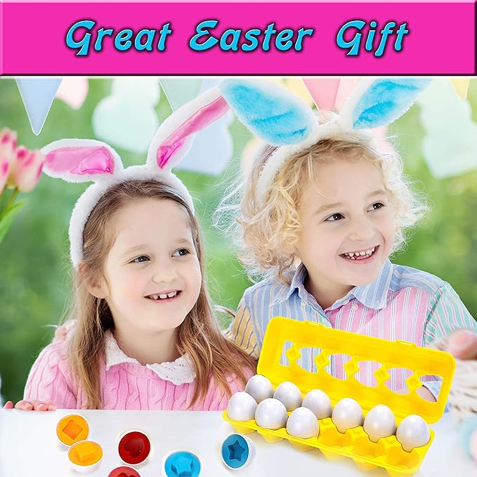 Driddle Color & Shapes Matching Egg Toy - Shape Sorting & Color Recognition Learning Toy for Toddlers - Preschool Game - Montessori Education - Easter Eggs