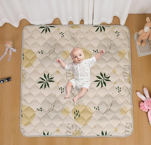 TADO MUSLIN Baby Play Mat 50x50 Inch, Thickened Soft Floor Mat for Playpen, Machine Washable Foam Crawling Mat with Non-Slip Bottom for Babies and Toddlers, Foldable Padded Playmat Boho Terra