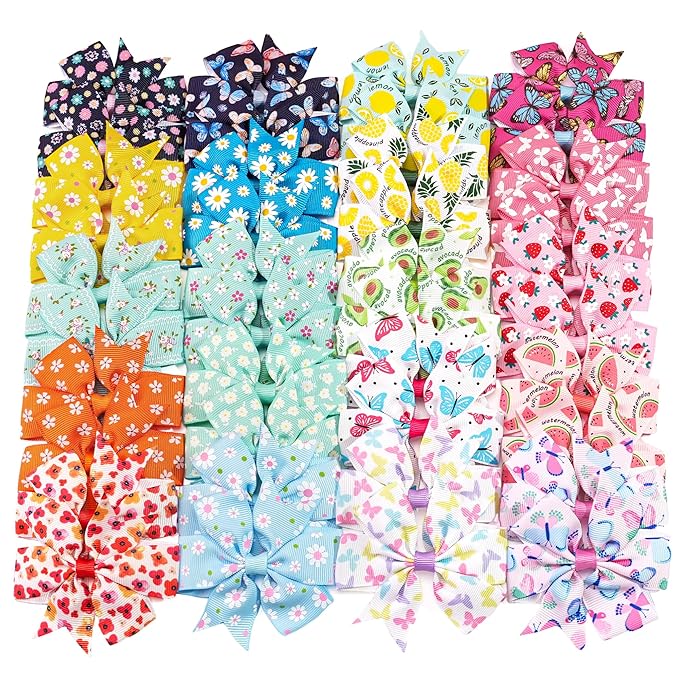 CÉLLOT 40Pcs 3 Inch Boutique Grosgrain Ribbon Pinwheel Hair Bows Alligator Clips For Girls Toddlers Accessories Teens Gifts In Pairs(Fresh Color)