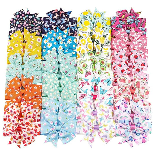 CÉLLOT 40Pcs 3 Inch Boutique Grosgrain Ribbon Pinwheel Hair Bows Alligator Clips For Girls Toddlers Accessories Teens Gifts In Pairs(Fresh Color)