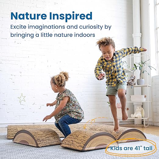 ECR4Kids SoftZone Tree Log Climber Set, Balance Builders, Chocolate, 4-Piece