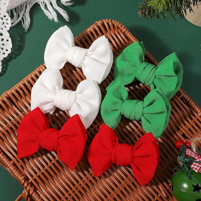 Choicbaby 6 PCS Baby Girls Christmas Hair Clips 3" Fabric Baby Hair Bows with Alligator Clips Christmas Girls Hair Bow Barrettes Accessories for Toddlers Kids Infant Teens