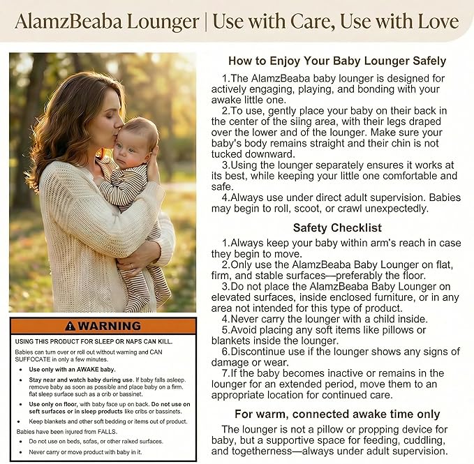 Baby Lounger for Newborn, 0-12 Months, Portable Infant Lounger Pillow with Adjustable Support, Soft Breathable Cover, Folds Into Backpack for Travel, Ideal for Home & Outdoor Use - White