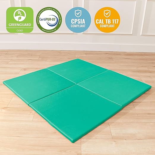 ECR4Kids SoftZone Play Patch Activity Mat Squares, Modular Playmat, Emerald, 4-Pack