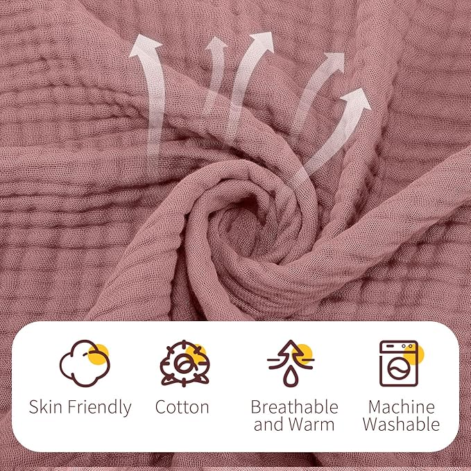 VitalCozy 6 Pcs Baby Muslin Hooded Bath Towels and Washcloths, Muslin Hooded Baby Towels Absorbent Blankets for Gift Newborn Infant Shower (Mauve,Burgundy)