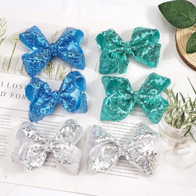 DED 30pcs Sparkly Hair Bows Clips 4 inch Glitter Sequin Bow Alligator Clips Baby Hair Accessories for Baby Girls Children Kids(15 Pair)